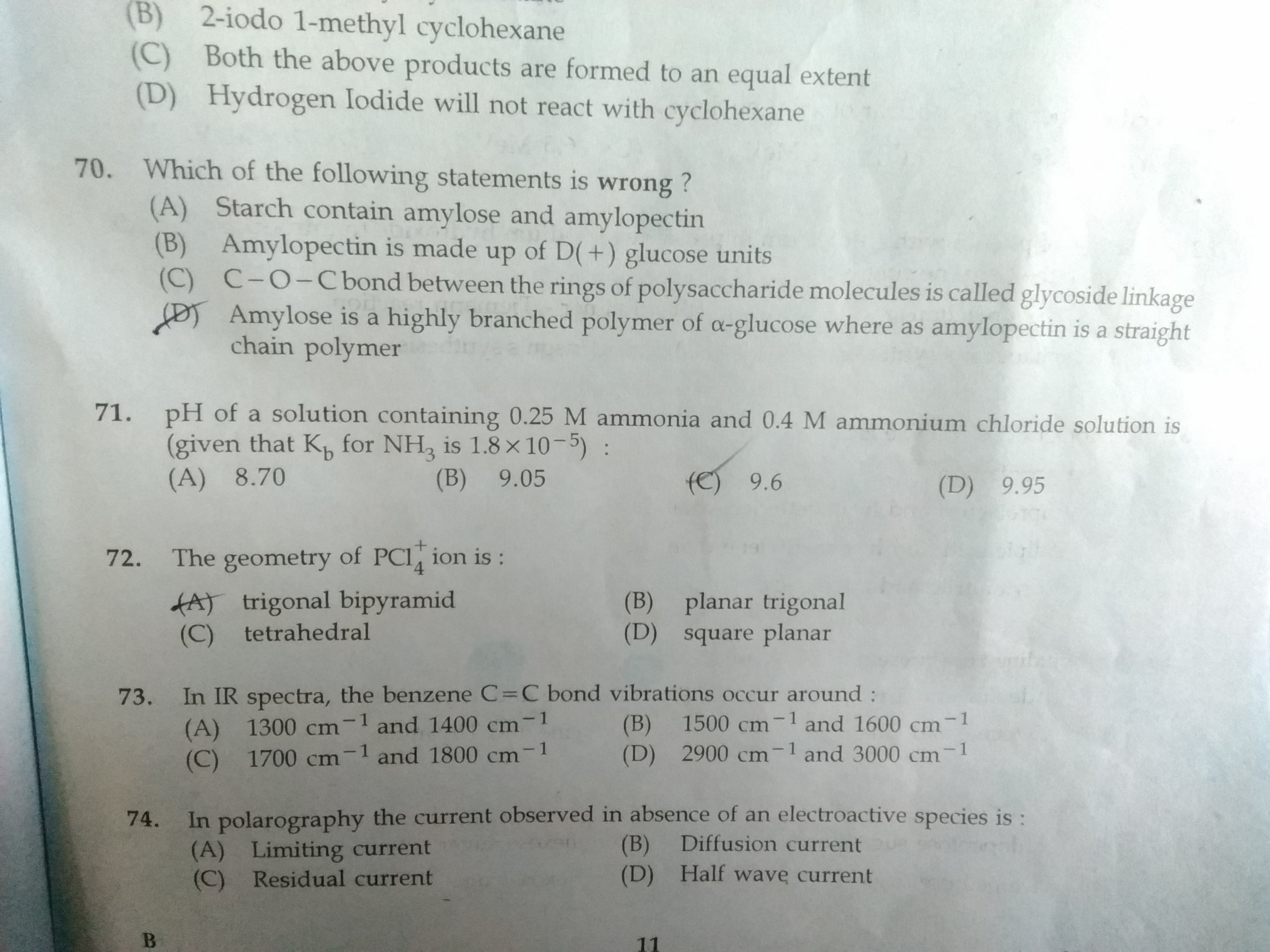 Question image for pH of a solution containing 0.25 M ammonia and 0.